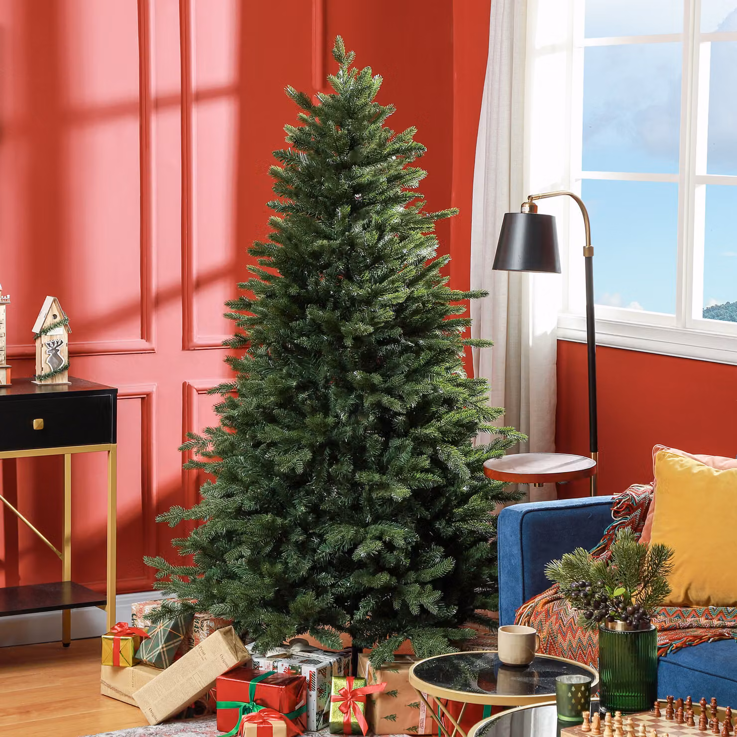 HOMCOM 6ft Green Artificial Christmas Tree with 1821 Tips and Metal Base – 2