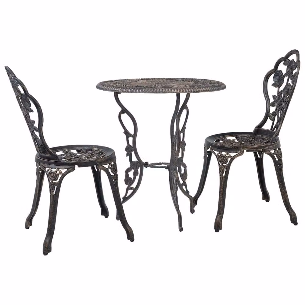 Berkfield Home Elegant 3 Piece Bistro Set in Brown Powder Coated Aluminium – 1
