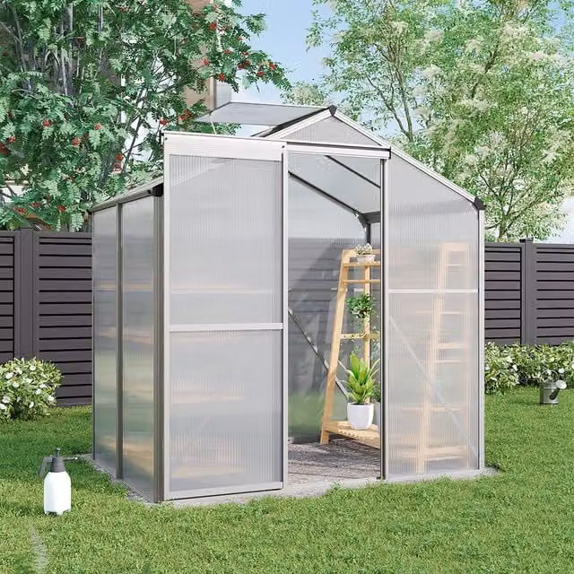 Breeins Aluminium Frame Greenhouse with Window and Polycarbonate Panels, Silver and Clear, 4x6ft
