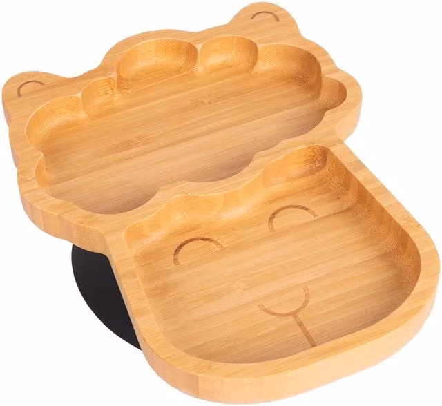 Tiny Dining Llama Bamboo Divided Non-Slip Suction Baby Weaning Plate in Black