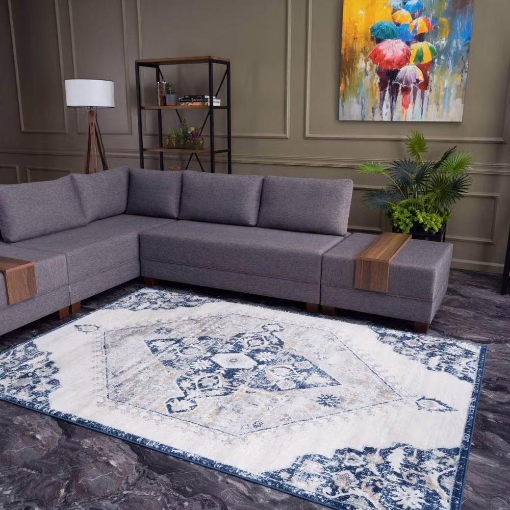 THE RUGS Montana Medallion Navy and Cream Living Room Area Rug W: 240 cm, D: 340 cm – 2