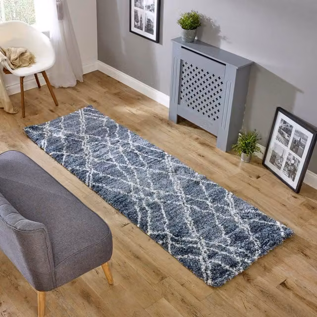 Asiatic Carpets Alto AL01 Blue Ivory Moroccan Berber 50mm Shaggy Area Rug, W: 80 cm, L: 150 cm
