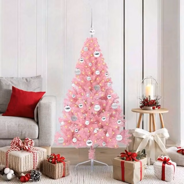 Berkfield Home Artificial Pre-lit Pink Christmas Tree with 150 LEDs, Height: 150 cm