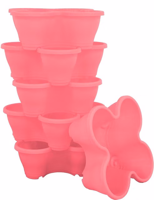Simpa 6-Piece Quad-Pot Stackable Modular Planter Set in Pink for Indoor and Outdoor Use