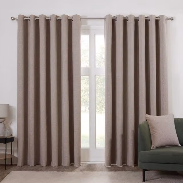 Divante Dusk Blackout Eyelet Curtain in Beige, W: 168 cm, H: 229 cm