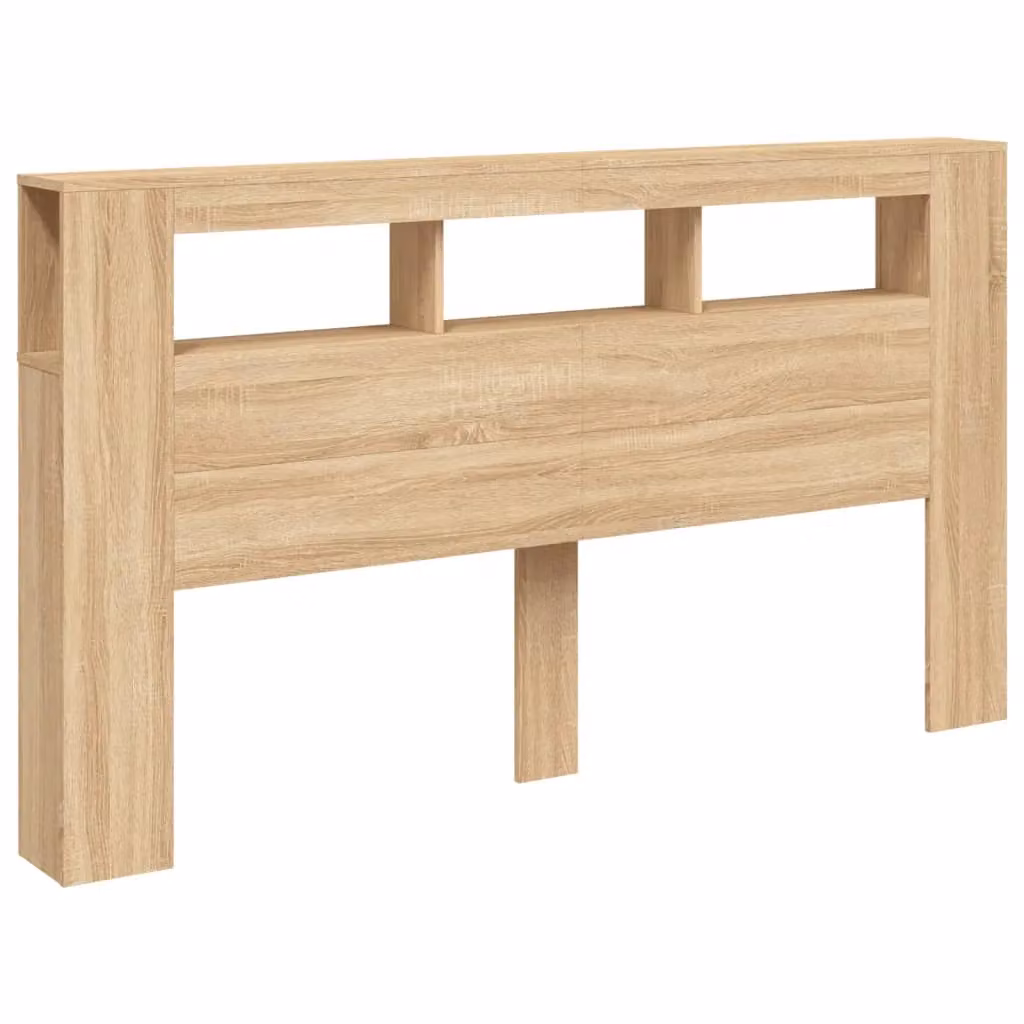 Berkfield Home Sonoma Oak LED Headboard in Brown with Integrated Lighting, Shelf and USB Charging Port, W/D/H: 180 x 18.5 x 103.5 cm – 1