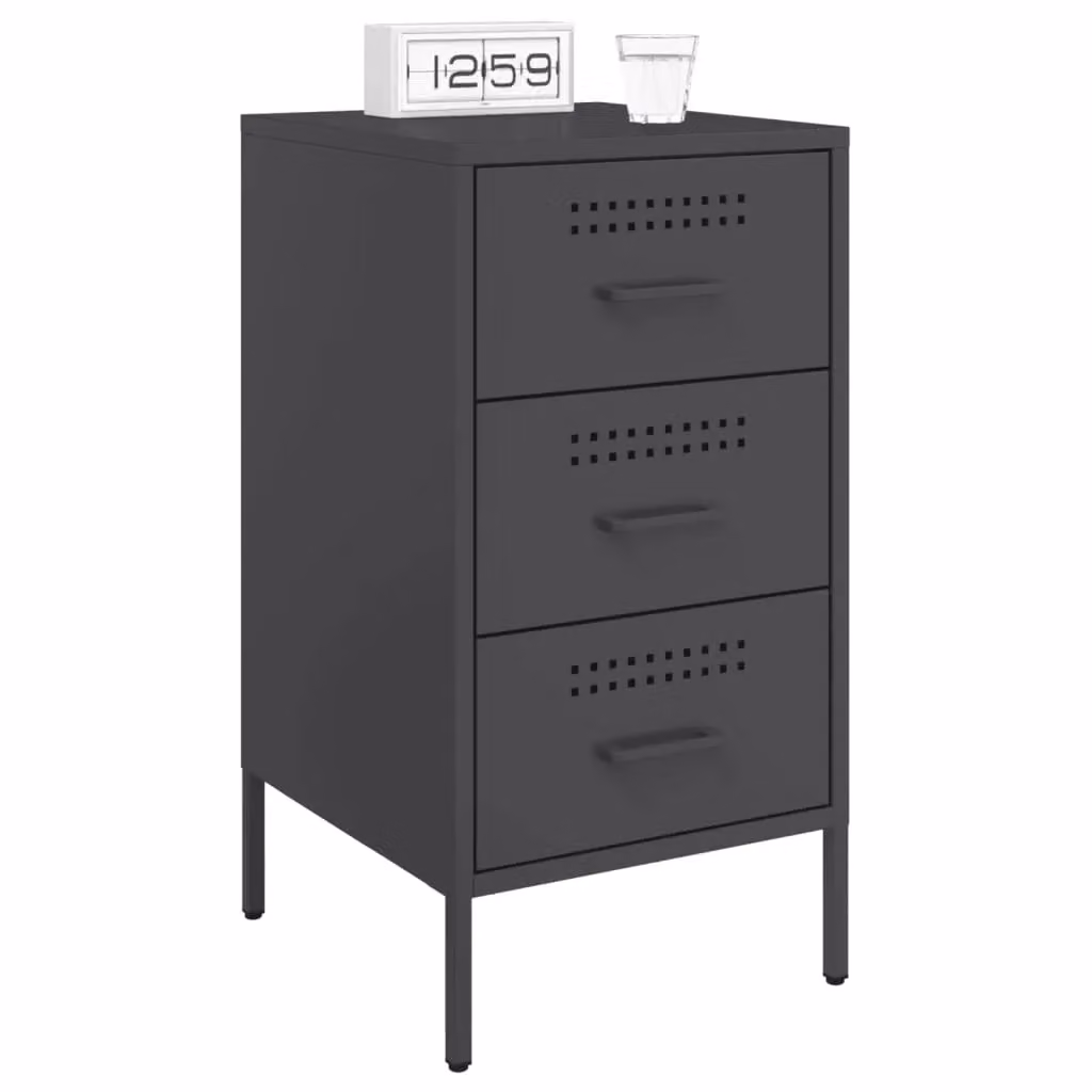 Berkfield Home Set of 2 Black Industrial Steel Bedside Cabinets, W/D/H: 36 x 39 x 68 cm – 3