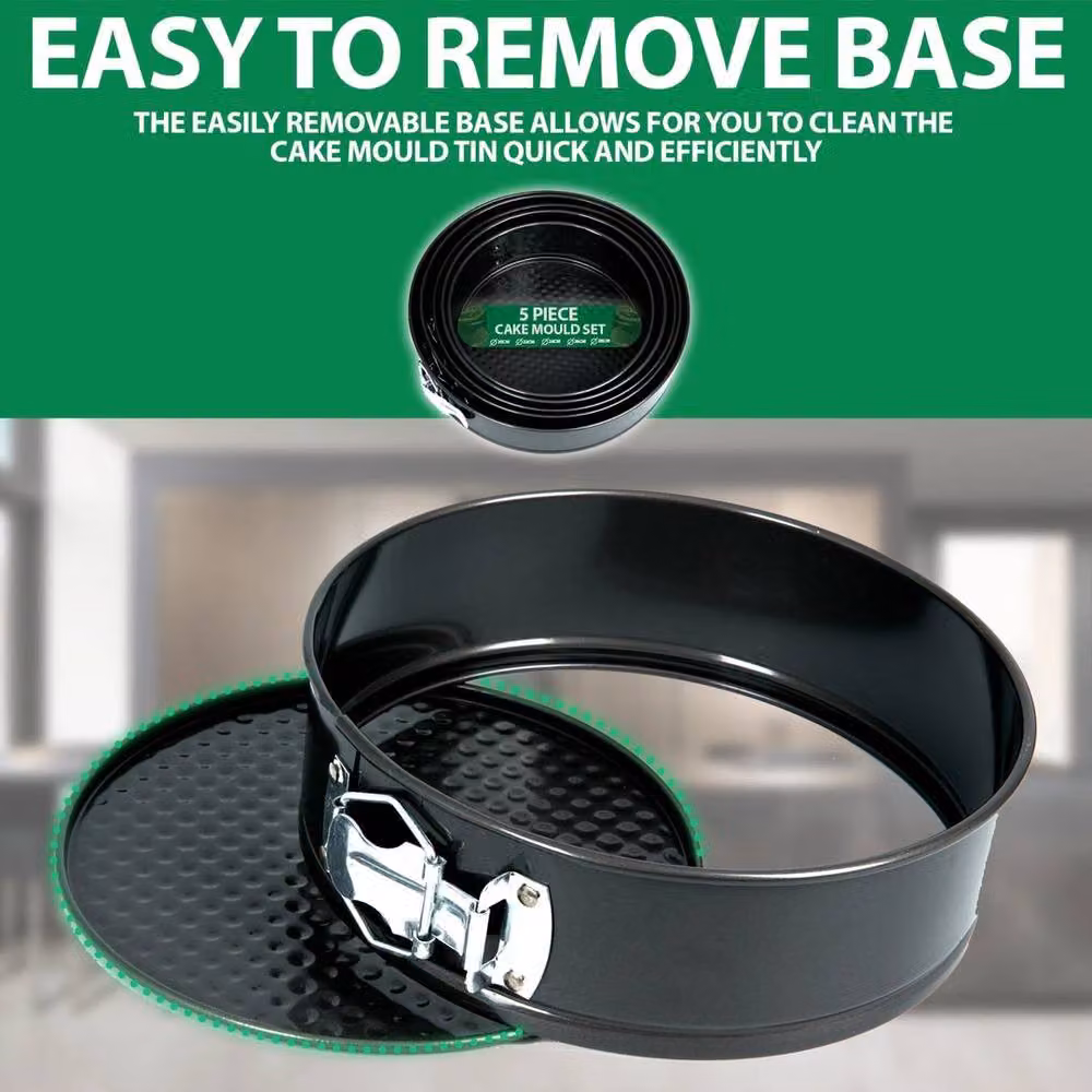Nestlune Set of 5 Non-Stick Round Springform Cake Tins in Black, 100ml each – 2