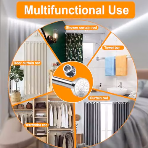 ATEK Silver Stainless Steel Extendable Shower Curtain Tension Rod with 2 Holders – 1