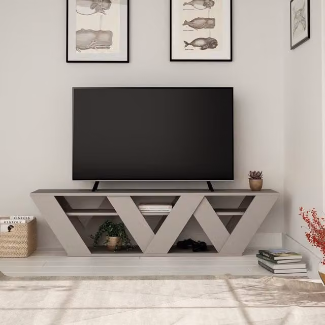 Decortie Modern Matt Grey TV Stand Entertainment Unit