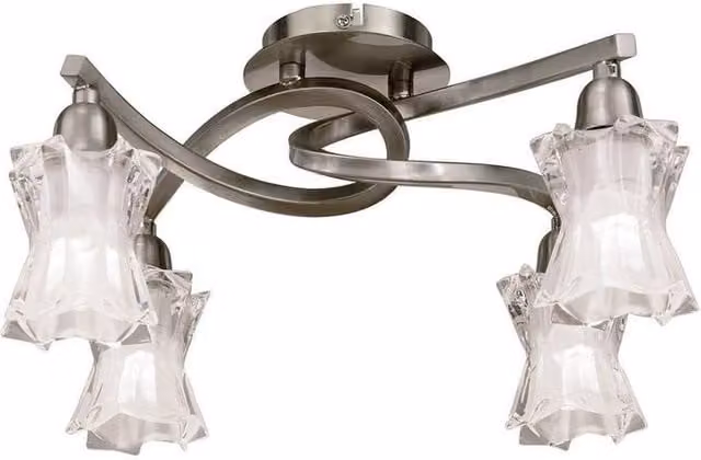 Netlighting Alaska 4 Light Ceiling Lamp in Grey and Satin Nickel with Glass Shades – 1