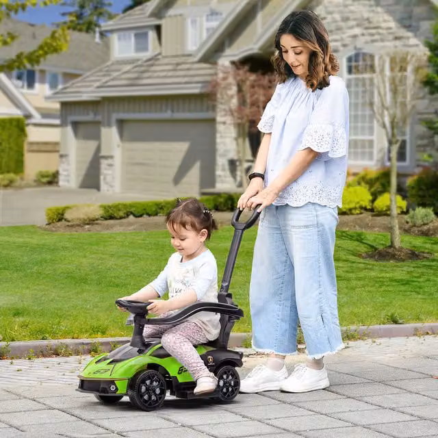 AIYAPLAY 2-in-1 Baby Push Slider Ride-On Car with Horn and Handle, Green