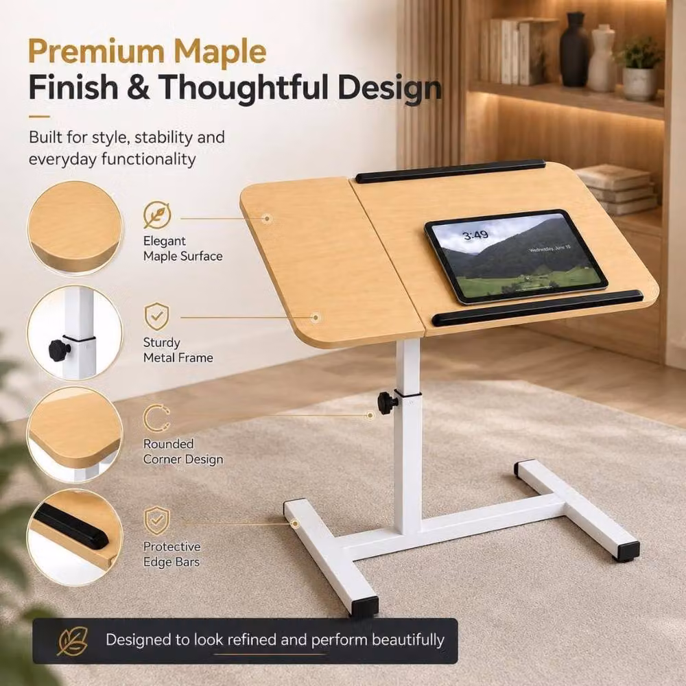 MANTRARAJ Adjustable Height Office Desk with Moveable Top and Castors in Beige – 3