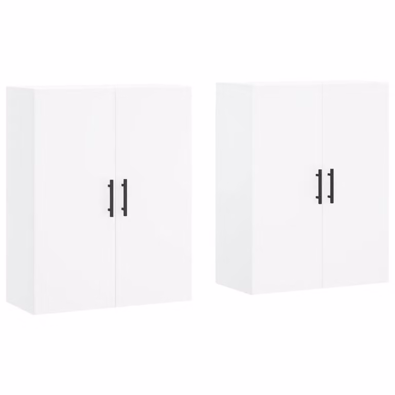 Berkfield Home Set of 2 White Wall Mounted Cabinets with Hinged Doors, W/D/H: 69.5 x 34 x 90 cm