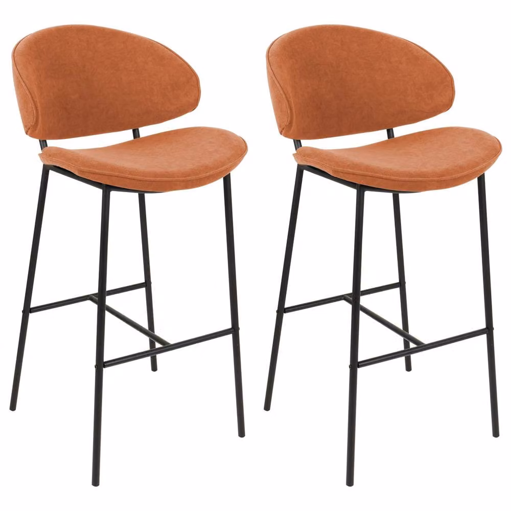 Wyld and Coco Set of 2 Orange Fabric Dining Bar Chairs with Black Metal Frame – 2