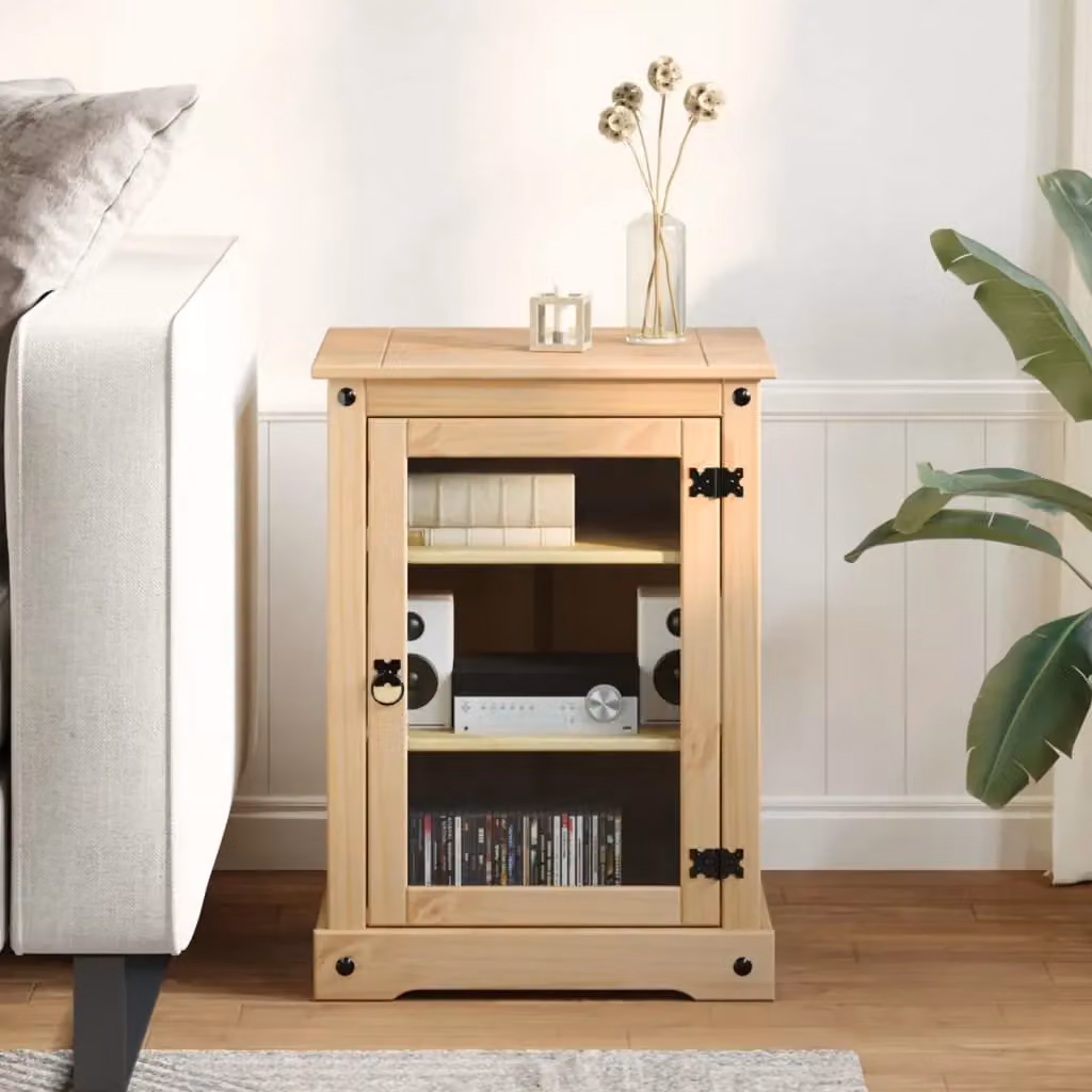 Berkfield Home Corona HiFi Cabinet in Brown Solid Pine with Glass Doors, W/D/H: 60 x 50 x 82 cm – 2