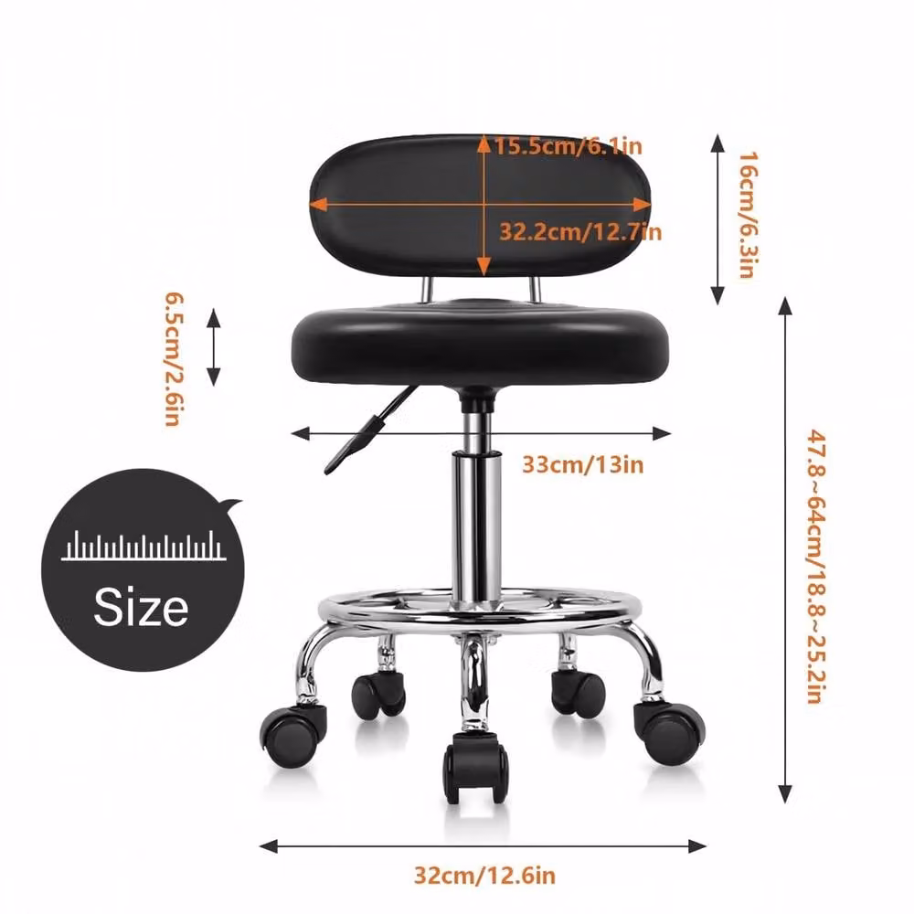 KKTONER Stylish Rolling Stool with Low Back and Height Adjustable Footrest in Black – 4
