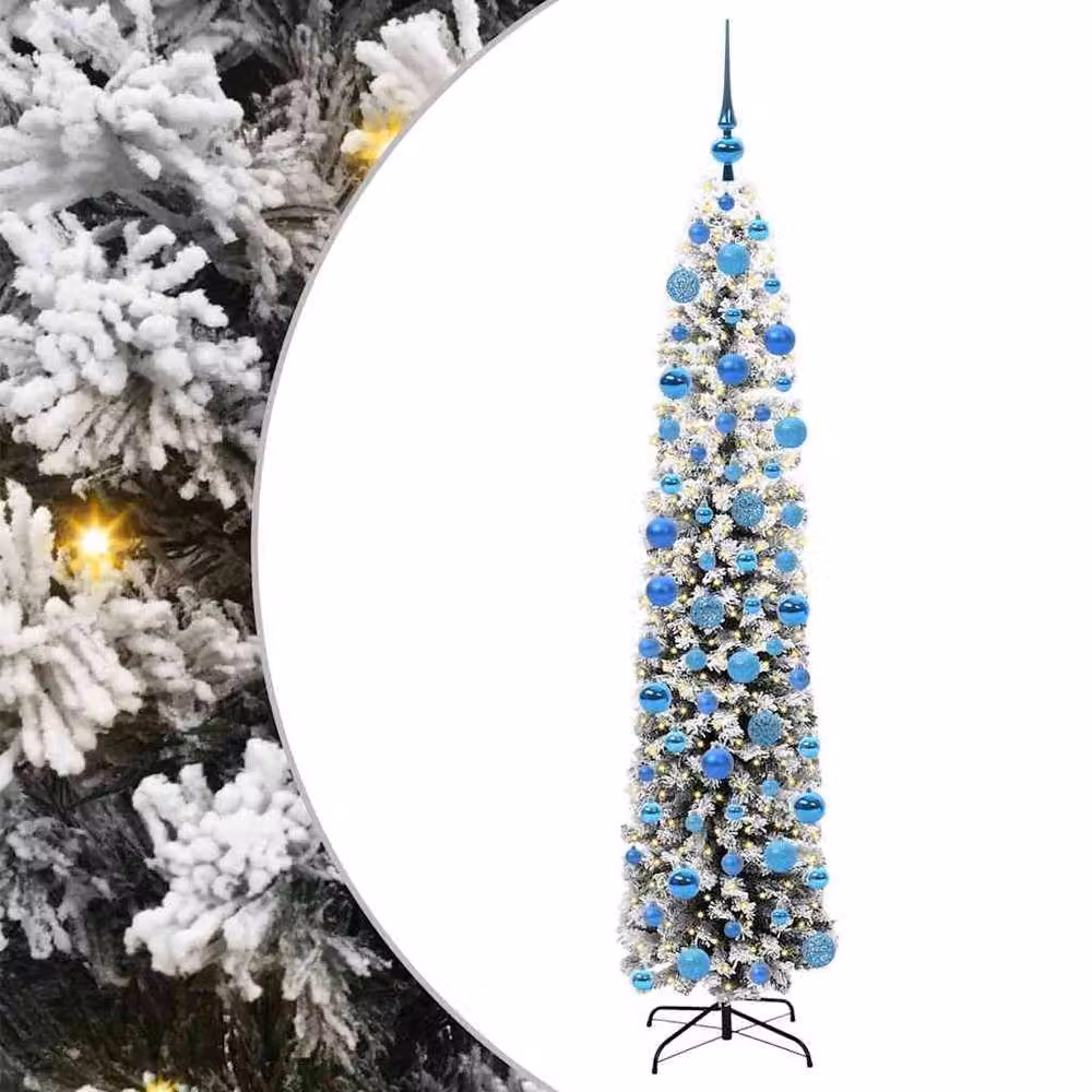 Berkfield Home Artificial Christmas Tree with 300 LEDs and Stand, Green and White, H 180 cm x W 48 cm x D 48 cm – 2