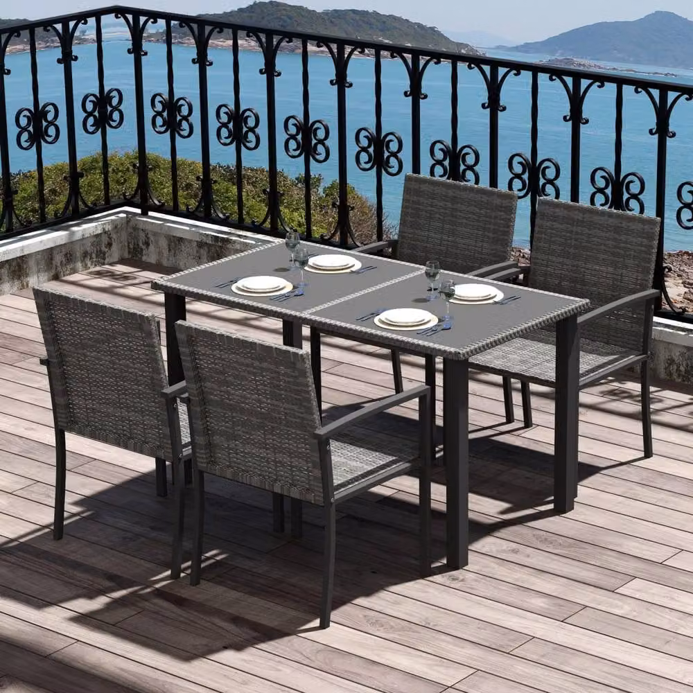 Wyld Haus Pakeri 4 Seater Rattan Outdoor Dining Set with Tempered Glass in Dark Grey – 3