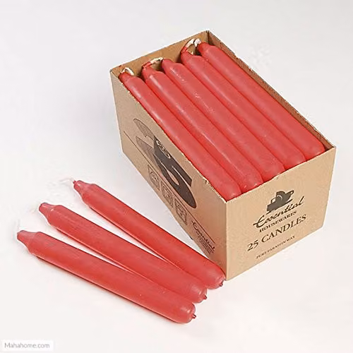 Essential Housewares Red Tapered Dinner Candles, Paraffin Wax, 18 cm, Pack of 25