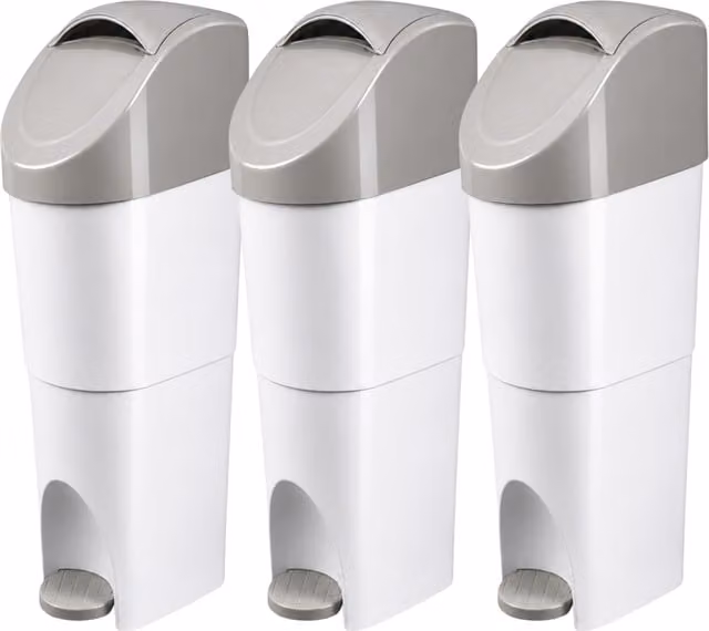 Pro-Kleen Set of 3 Grey Hygienic Sanitary Waste Bins with Foot Pedal and Concealed Disposal