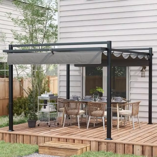 Outsunny Retractable Pergola Canopy with Aluminium Frame in Dark Grey