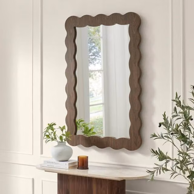 FurnitureboxUK Wiggle Mid Century Rectangular Wall Mirror in Brown Walnut Wood and Metal, W: 120 cm, H: 80 cm