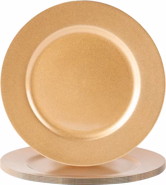 Argon Tableware Gold and Red Metallic Melamine Charger Plates, Set of 6