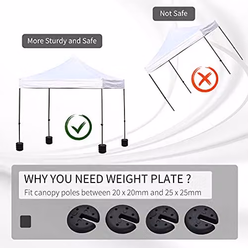 Outsunny Set of 4 Sand Fillable Gazebo Canopy Weights in Black Plastic – 6