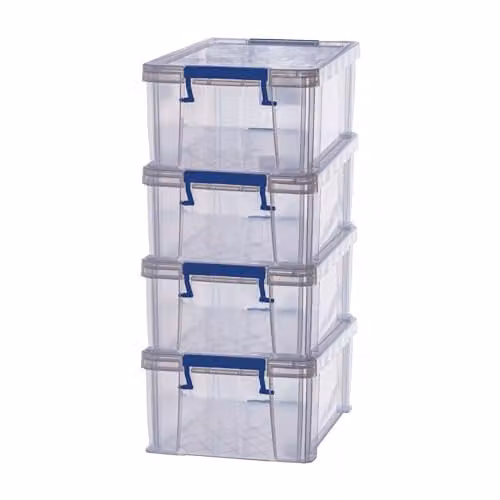 Bankers Box ProStore 4x 10L Stackable Plastic Storage Boxes with Lids, Transparent, W/D/H: 34 x 14 x 21.5 cm – 1