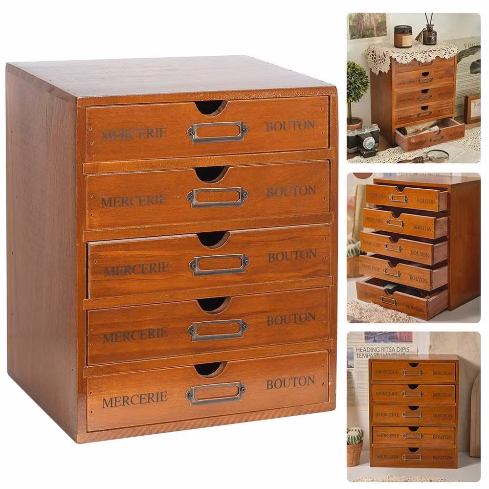 KORVIXA 5 Drawer Vintage Wooden Chest of Drawers in Brown W/D/H: 100 x 100 x 31 cm – 2