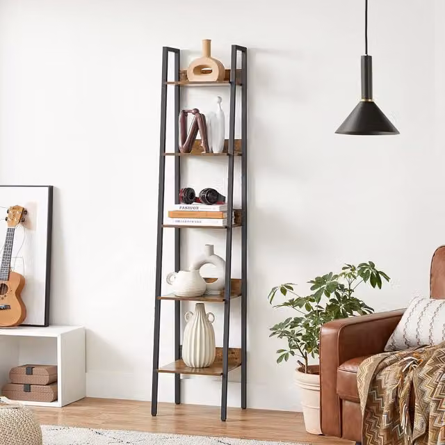 VASAGLE 5 Tier Industrial Ladder Bookcase Storage Stand in Brown