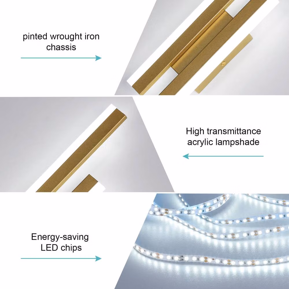 Goeco Modern LED Wall Light, 16W Up and Down Bar Lamp in Gold/Brass with 6500K Cool White Light – 4