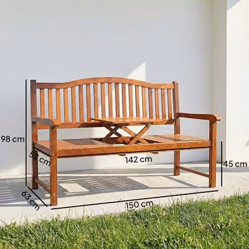 Outsunny Wooden Garden Loveseat with Armrests, Brown – 3