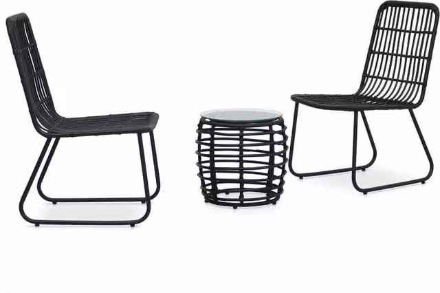 Berkfield Home 3 Piece Bistro Set in Black Matt Poly Rattan with Glass Top Round Table