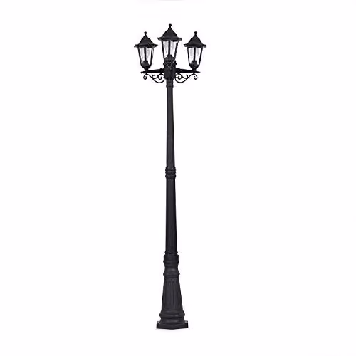 MiniSun Traditional Victorian Style 3 Way Outdoor Garden Lamp Post Light, Black, Height: 195 cm, Includes 15w LED GLS Cool White Bulbs, IP44 Rated, Mains Wired – 1