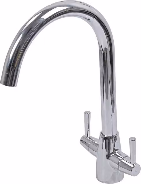 Kelvenix Modern Mono Kitchen Sink Mixer Tap in Silver with Swivel Spout and Two Handles