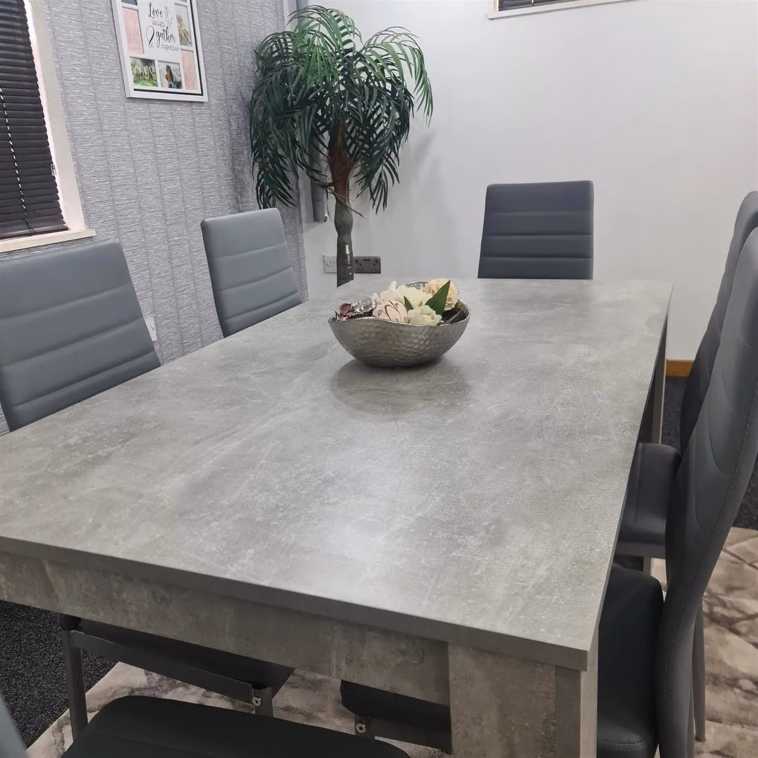 Kosy Koala Stone Grey Effect Dining Table Set with 6 Grey Chairs in Brown – 2