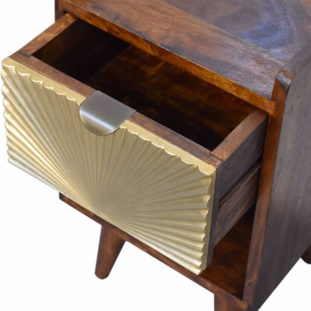 Wyld Haus Bolzano Art Deco Mini 1 Drawer Bedside Table in Brown Mango Wood – 5