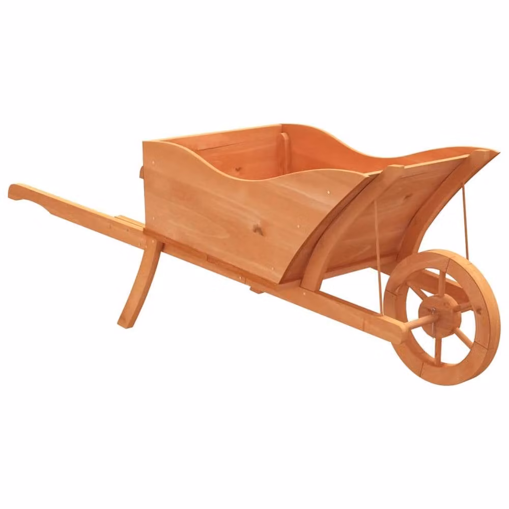Berkfield Home Wheelbarrow Planter in Brown Solid Wood Fir, W: 128 cm, D: 45.5 cm, H: 43 cm – 2
