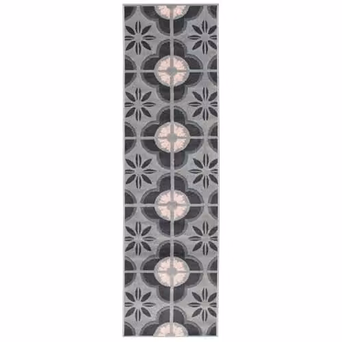 Bravich Pink and Grey Floral Tiles Hallway Runner Rug, W/D/H: 60 x 300 cm – 3