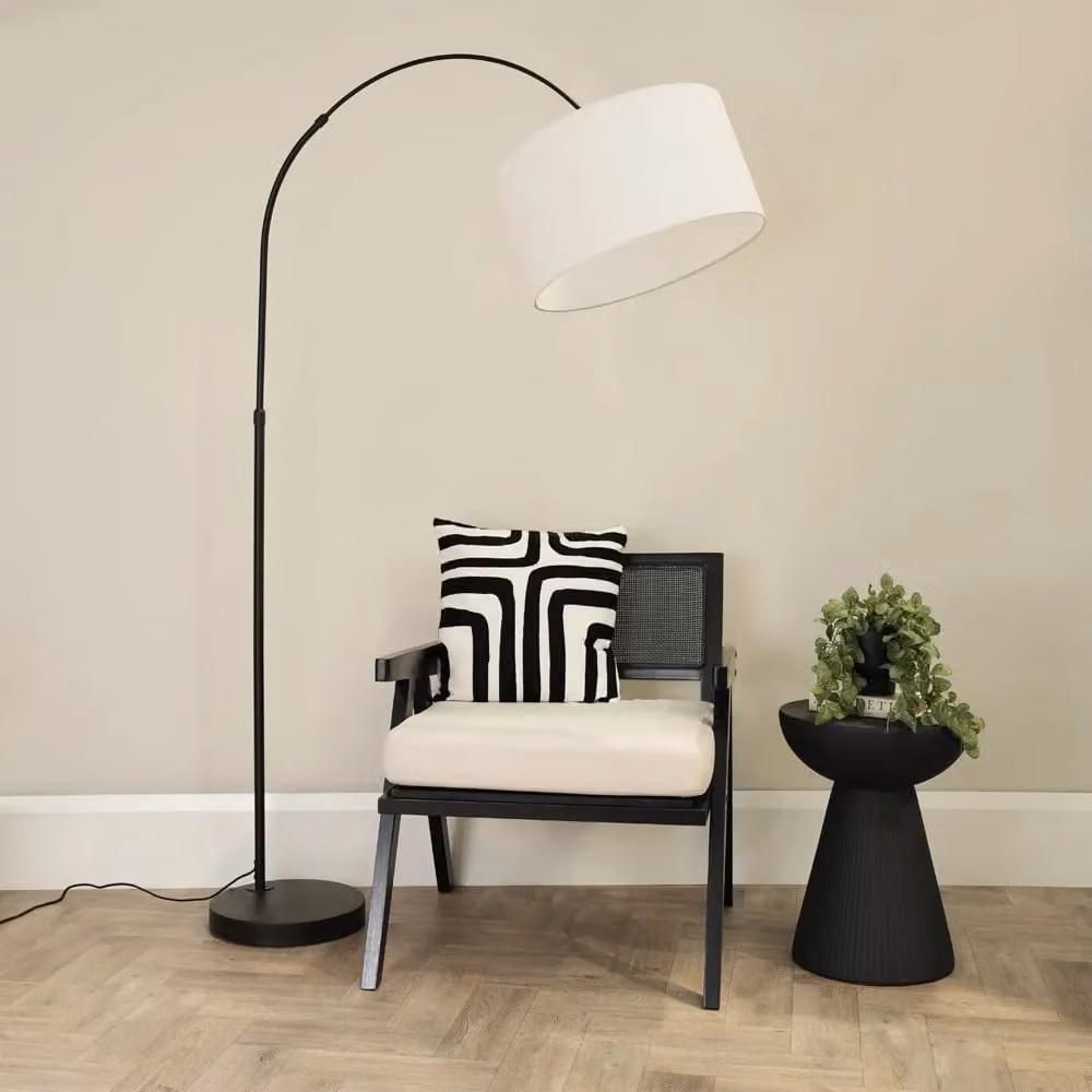 ValueLights Louis Modern Black Metal Arched Stem Curved Floor Lamp Base, H 170 cm x W 33 cm – 1