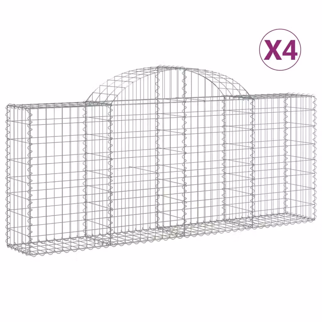 Berkfield Home Arched Gabion Baskets, 4 Piece Set, Silver Galvanised Steel, W: 200 cm, D: 30 cm, H: 80-100 cm – 2