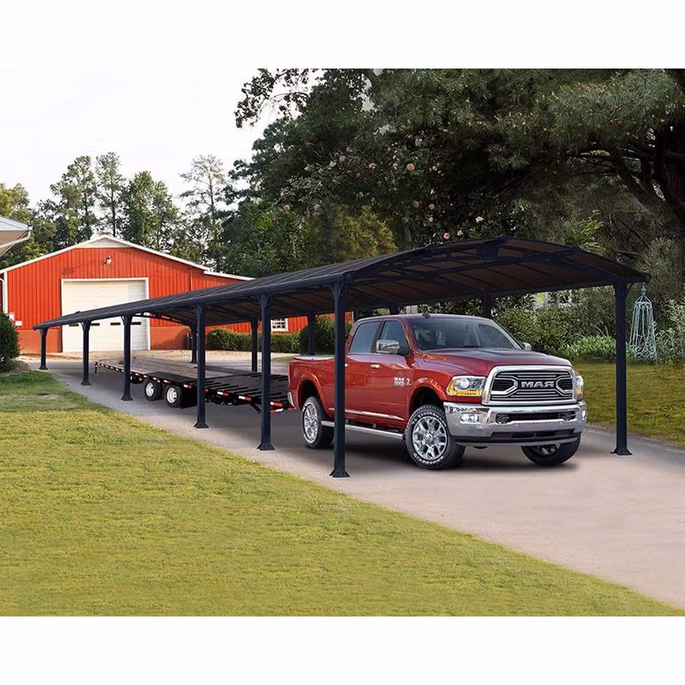 Palram Arcadia Polycarbonate Carport in Grey, L1290 x W359 x H242 cm – 2
