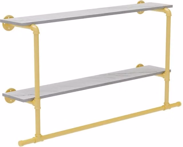 Kelvenix Industrial Vintage Pipe Shelf in Gold and White Marble – 1