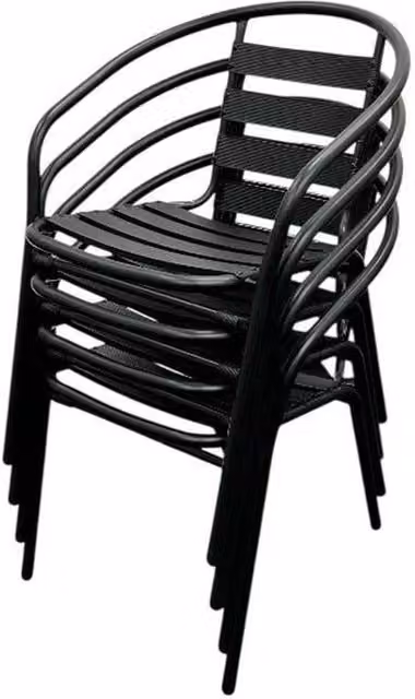 NESTLUNE Set of 4 Black Matt Powder Coated Steel Stackable Garden and Patio Chairs – 1