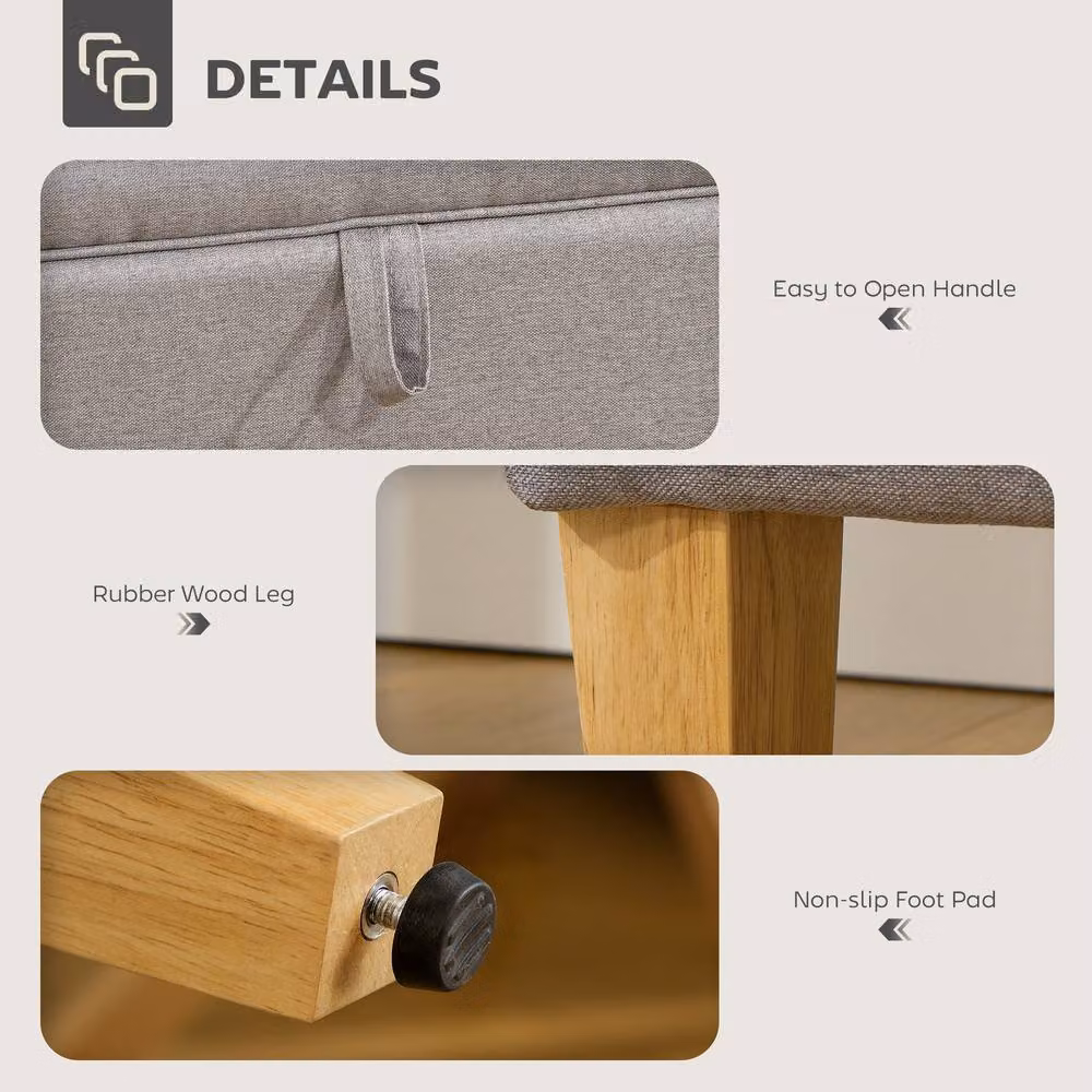 STILVORA Modern Rectangular Storage Ottoman with Padded Fabric Seat in Grey – 4