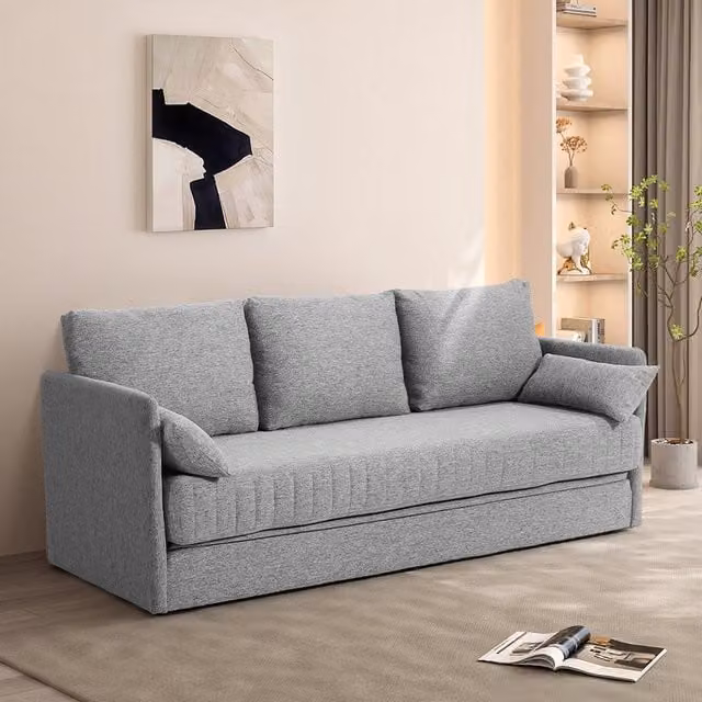 Livingandhome 3 Seater Folding Sofa Bed in Grey with 2 Scatter Cushions