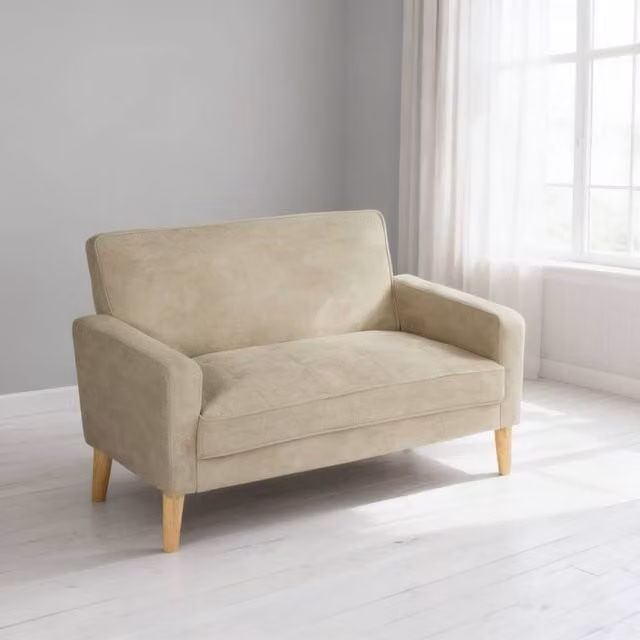 ERGOVEXA Two-Seater Modern Velvet Upholstered Sofa in Beige, W/D/H: 130 x 74.5 x 82 cm