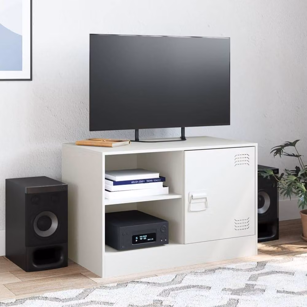Berkfield Home White Metal TV Cabinet with Hinged Doors and Internal Shelves W/D/H: 67 x 39 x 44 cm – 2